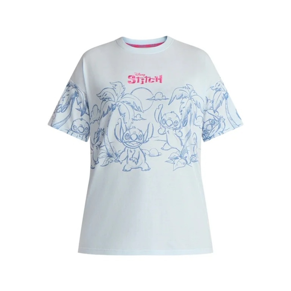 Disney Stitch Graphic Tee Tropical sketch Short Sleeves Women's L Beach Vacay